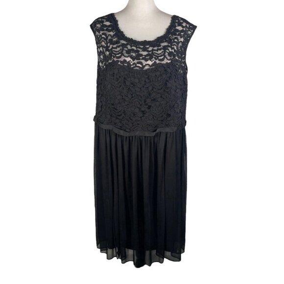 David's Bridal Black Round Neck Lace Bodice Mesh Skirt Sleeveless Dress Size 20 - Picture 1 of 15